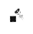 Sterling Silver Stud Earrings with Black CZ- Square Invisible Stamping- 8 mm