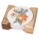 Corelle Abundance Coaster Set w Wooden Holder by Corelle