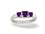 14K White Gold Genuine Square Amethyst 3-Stone Ring