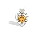 14K White Gold Genuine Heart Citrine and Diamond Pendant