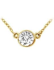 18K Yellow Gold : Bezel Set Round Diamond Solitaire Pendant - 0.33 CT. TDW.