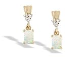 14K Yellow Gold Genuine Emerald-cut Opal and Diamond Dangle Drop Earrings