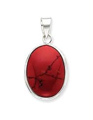 Sterling Silver Oval Red Stone Pendant