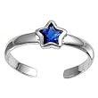Sterling Silver Fashion Toe Ring - Star with Blue Sapphire CZ - 2mm Band Width