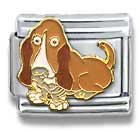 Clearly Charming Basset Hound Dog Breed Canine Collection Italian Charm 18k Gold by Casa D'Oro
