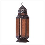 Moroccan Design Amber Glass Candle Lantern