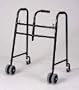 Walker with Wheel - This walker is designed for use with one hand. The well balanced center grip may be positioned for either right or left hand use by simply removing two bolts. Incl heavy duty wheels and castors