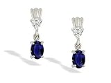 14K White Gold Oval Created Sapphire and Diamond Dangle Drop Earrings