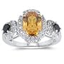 0.47 Cts Black & White Diamond, 1.52 Cts Citrine Ring in 14K White Gold-3.5