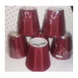 4, BURGUNDY, CHANDELIER, or, CANDLE LIGHTS, CLIP-ON, LAMP SHADES, SHADE, is, about, 3" ACROSS TOP X 5" at BOTTOM X 4" TALL,