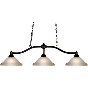 Z-Lite Chance 3 Light Billiard Table Fixture Bronze White Linen Glass by Z-Lite