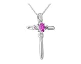 Pink Sapphire and Diamond Cross Pendant 10k White Gold