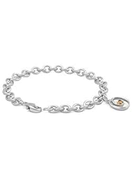 6 3/4 In Silver & 14K Gold Diamond Initial O Charm Bracelet For Girls