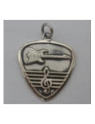 925 Sterling Silver Music Jewelry Guitar Pick with Electric Guitar and Large Clef Design Pendant