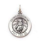 Saint Peregrine - Small Round Sterling Silver St. Peregrine Pray for Us Medal Pendant