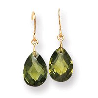 14k Olive Green CZ Pear Shaped Dangle Earrings SE1752
