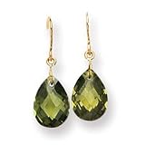 14k Olive Green CZ Pear Shaped Dangle Earrings SE1752