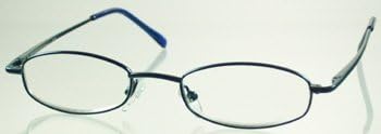Sleek Nickel Metal-Blue Reading Glasses with Free Case, 4.00 Strength, by American Reading Glasses