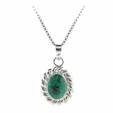 Sterling Silver Twisted Silver Border Genuine Azurite Stone Oval Pendant