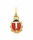 Red And Black Enameled Ladybug Charm, 14K Yellow Gold