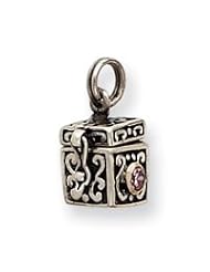 Sterling Silver Pink CZ Box Charm QC4459"