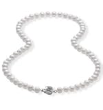 White 6-7mm AAA Cultured Pearl Strand Choker Necklace w. CAREFREE Sterling Silver Rose Clasp 16
