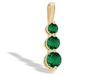14K Yellow Gold Round Created Emerald 3-Stone Pendant