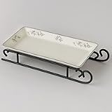 Pfaltzgraff Heirloom Stoneware Sled Tray with Wrought Iron Stand