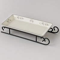Pfaltzgraff Heirloom Stoneware Sled Tray with Wrought Iron Stand