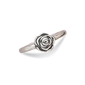 Small Oxidized Sterling Silver Rose Child's or Pinkie Ring, 3: Jewelry