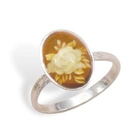 Hand Carved Baltic Amber Flower Ring by 