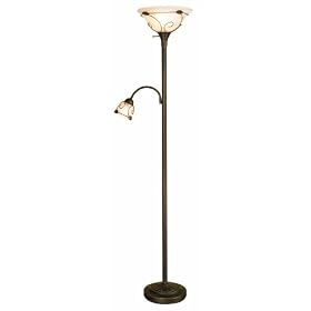 Normande Lighting 100W Incandescent Torchiere Floor Lamp with Side Reading Lamp. 71 High with a... by Normande Lighting