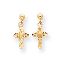 14k Diamond-Cut Cross Dangle Post Earrings SE732