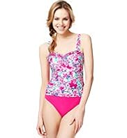 Tummy Control Ruched Meadow Print Swimsuit