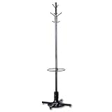 Costumer with Umbrella Holder, Four Ball-Tipped Double-Hooks, Metal, Black
