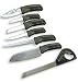 The Amazing 7 Piece Outdoorsman Knife Collection! Kit contains: Adirondack Knife, Small Fillet Knife, Bait and Paring Knife, Large Fillet Knife, Dual Edge Chopper, Saw Knife, and Utility Knife. Stainless steel blades never need sharpening and will never rust.