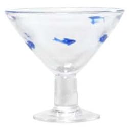Hand Blown Glass Blue Fish Dessert Dish 5" H Set / 2