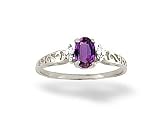 14K White Gold Genuine Oval Amethyst and Diamond Filligree Ring