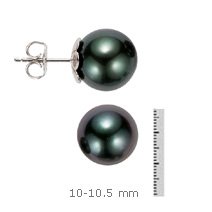 14k Gold,10-10.5mm Black Tahitian South Sea Pearl Stud Earring