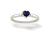 14K White Gold Genuine Heart Sapphire and Diamond Ring