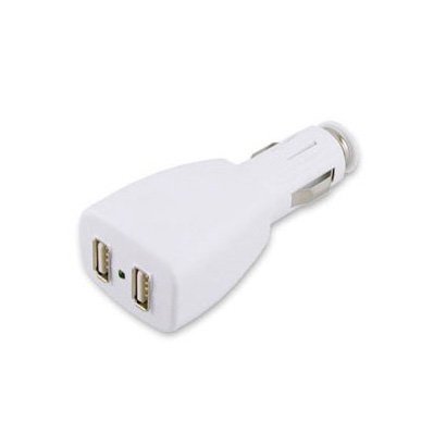 2 Port USB Car Cigarette Lighter Adapter Dual Plug for iPod MP3 Players Charger - Color White