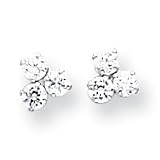 14k White Gold 3-Stone Cluster CZ Post Earrings