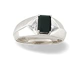 14K White Gold Genuine Emerald-cut Black Onyx and Diamond Men's Ring