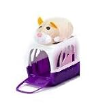 Hamster Travel Carrier Purple/white with Tan Hamster "Zeke" with Handle and Door - Fits 2 Zhu Zhu Pets