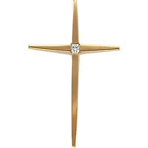 14K Yellow Gold Diamond Cross Pendant