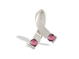 14K White Gold Genuine Round Pink Tourmaline Ribbon Pendant