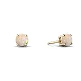 14K Yellow Gold Round Genuine Opal Stud Earrings