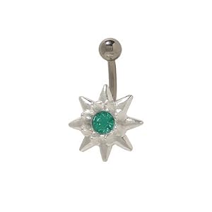 Sterling Silver Flower Belly Ring with Turquoise Cz Jewel