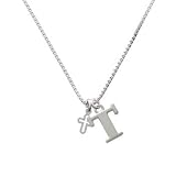 2-D Mini Open Silver Cross T Initial Charm Necklace