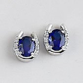 Rhinestone In Sterling Silver Horseshoe Earrings, Blue